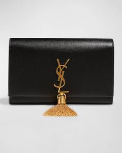 Кошелек Kate Tassel YSL на цепочке из зерненой кожи Saint Laurent, цвет Black