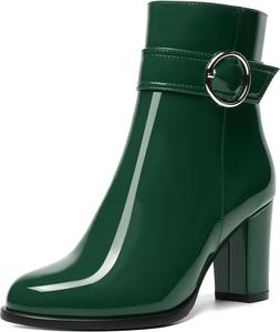 Женские повседневные ботильоны MODENCOCO с круглым носком, боковой молнией, модным дизайном, комфортные лакированные на высоком блочном каблуке 3,5 дюйма, Dark Green