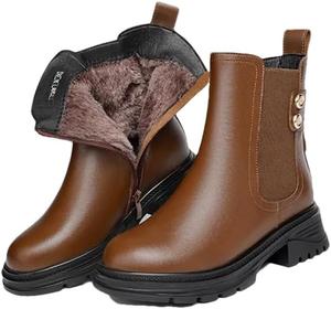 Женские мотоциклетные ботинки Niiyyjj из натуральной кожи, британский стиль, ботинки на молнии до щиколотки, большие размеры, ботинки с шерстью, Brown Fleece