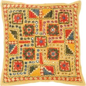 Наволочка, наволочка в восточном стиле, вышитая декоративная наволочка - узор 13, желтый, хлопок, 40*40*0,5 см, декоративная подушка, декоративная подушка, диванная подушка