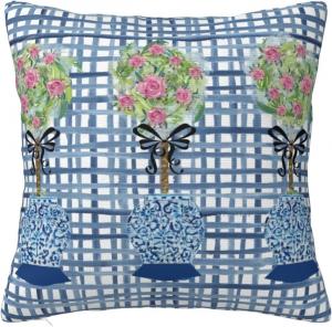 Paruiny Чехол для подушки с топиарными голубыми розами и имбирными кувшинами, двусторонний пушистый White