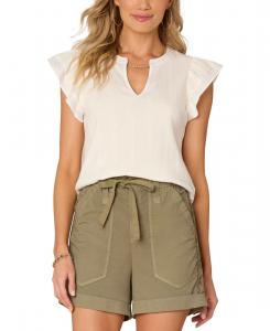 Женская блузка с рукавами-воланами из комбинированной ткани, размеры PXS-3X Democracy, Off White