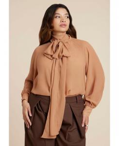 Женская прозрачная блузка с завязками на шее ELOQUII, Apple cinnamon
