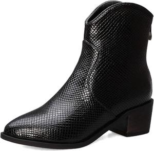 Женские ботильоны, женские ботинки из искусственной кожи змеи, короткие ботинки в западном стиле, уличные ботинки FAZAIQILUO, Black