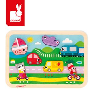 Janod, Деревянный пазл 3D Транспорт, 7 деталей.