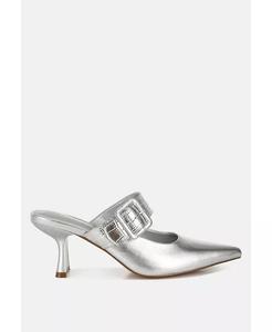 Туфли Bismi на каблуке-рюмочке с большой пряжкой London Rag, серебряный