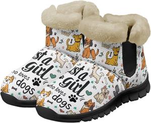 Женские зимние сапоги с принтом собак, милые пушистые ботильоны, теплые противоскользящие снегоступы, размер US 6-12 Pointodoor, Dogs