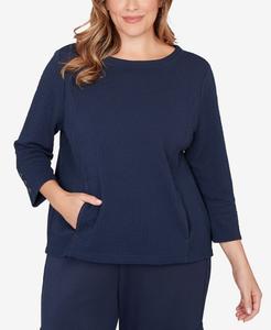 Топ свободного кроя из трикотажа с абстрактной текстурой и складками, прямого кроя, больших размеров Ruby Rd, Navy