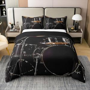 Erosebridal Комплект постельного белья из 100% хлопка с принтом музыкальных инструментов в оранжевых тонах для детей и подростков, Multi 03