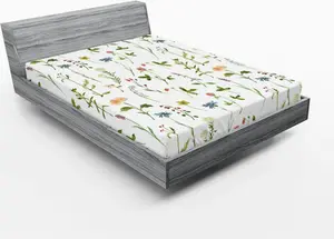 Простыня на резинке ABAKUHAUS с цветочным рисунком, весенний сезон, акварель, травы, луговые цветы, ботанический мотив, альпийский луг, 180 x 200 см, разноцветная Abakuhaus