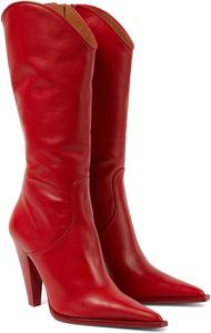 Женские кожаные сапоги Arqa с заостренным носком до колена, винтажный конусообразный каблук, западные сапоги средней длины с боковой молнией, модные праздничные ботильоны, Red