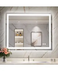 Зеркало для ванной комнаты с подсветкой, дюймов, светодиодное, закаленное стекло, с передней и задней подсветкой, регулируемой яркостью, 3-цветное, с функцией памяти, без рамки, с защитой от запотевания Keonjinn, silver