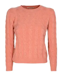 Пуловер с круглым вырезом из кашемира и шерсти розово-лососевого цвета, сплетенный из тесьмы. Cashmere Company, розовый