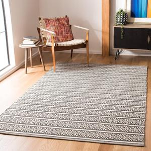 Ковер SAFAVIEH, 122 x 183 см, Montauk Collection, Ivory & Black, ручной работы, плоское плетение, бохо-кантри, хлопок, идеален для помещений с высокой проходимостью: прихожая, гостиная, спальня (MTK341D)