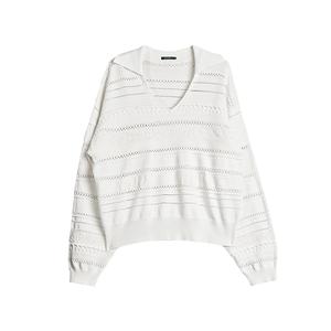 ELLE Трикотажная кофта женская белая с V-образным вырезом Moderate