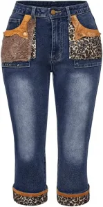 Джинсы 3/4 с низкой посадкой Y2K в стиле ретро, леопардовый принт
