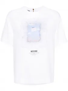 Креповая футболка с графичным принтом Moschino, белый