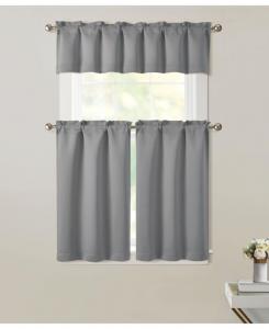 Комплект из 3 штор для затемнения комнаты: шторы на карнизе, ламбрекен и занавеска для кухни в стиле кафе Kate Aurora, Gray