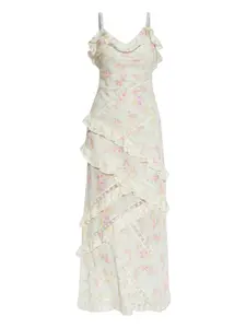 Платье Nocelle с рюшами и цветочным кружевом LoveShackFancy, белый