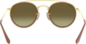 Солнцезащитные очки Ray-Ban Unisex Rb3647n с двойной перемычкой, круглые, Gold/Brown Gradient Mirror Pink