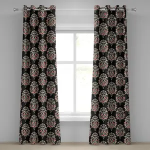 Шторы ABAKUHAUS из дамасской ткани с люверсами, традиционные старинные абстрактные цветочные мотивы, средневековая мода, викторианский стиль, декоративные двухпанельные шторы, 280 см x 245 см, черный, кремовый, рубиновый