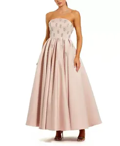 Атласное платье А-силуэта без бретелей, украшенное кристаллами Mac Duggal, розовый