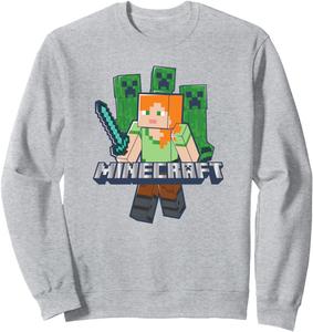 Толстовка с логотипом битвы с Крипером Алексом из Minecraft, серая