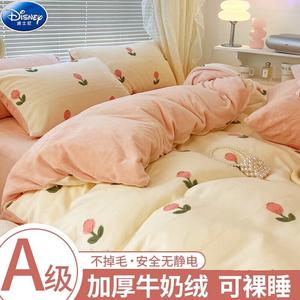 Disney Комплект постельного белья, 4 предмета, 180 см, пододеяльник 200x230 см, высокоплотный махровый флис, утепленный, цвет Pinky Pink Little Golden