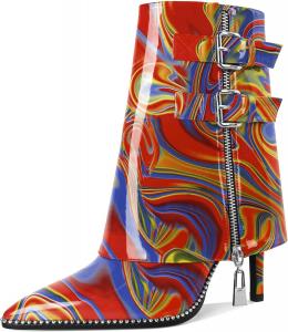 Женские ботильоны Eldof, высокая шпилька, заостренный носок, украшены бусинами, осенние короткие ботинки с отворотом, ремешок с пряжкой, боковая молния, каблук 3,5 дюйма