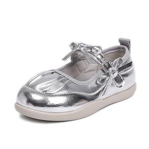 Низкие детские кожаные туфли для детей 3–7 лет TONYBEAR, серебряный