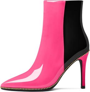 Женские ботильоны Eldof с бисером, закрытым заостренным носком, на высоком каблуке-стилетто, с боковой молнией, каблук 3,5 дюйма, Hot Pink Black