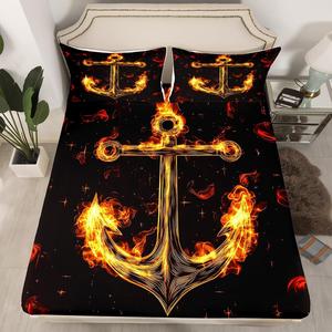 Erosebridal Комплект постельного белья Nautical Anchor с морским принтом в синих тонах для детей, Red Golden