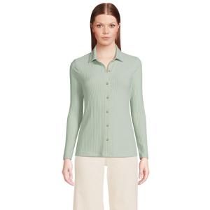 Женская поло с длинным рукавом, ребристой вязкой и застежкой на пуговицы Lands' End, цвет aqua surf