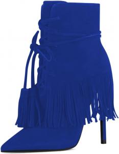 Женские сапожки YDN в западном стиле ковбойской девушки, с шнуровкой и кисточками, до середины голени, на высоком каблуке-стилетте, замшевые, с боковой молнией, модная обувь для вечеринок, размеры 4-15 США, Blue