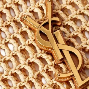 SAINT LAURENT Raffia Shoulder Bag Women's Khaki & Brown