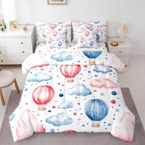 Erosebridal Комплект постельного белья Hot Air Balloon Full Pink Cloud с комбинированным дизайном и мультяшными принтами, Red Blue