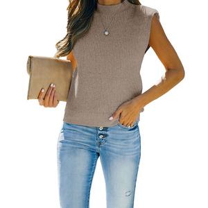 Женский вязаный топ-жилет с ребристым воротником Clearflower, Sandy Beige