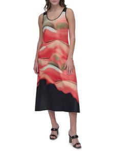 Платье миди А-силуэта с абстрактным принтом DKNY, цвет Pink Multicolor