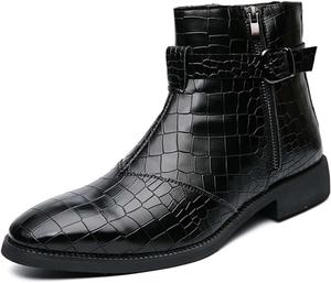 Мужские ботинки челси, модные, с боковой молнией, для делового, повседневного и формального стиля, с противоскользящим покрытием, для прогулок, офисной униформы, банкетов, свадебных костюмов, вечерних нарядов, высоких кожаных ботинок Generic, черный