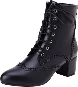 Женские ботильоны на каблуке с молнией, шнуровкой и коротким голенищем XIEPP, Black