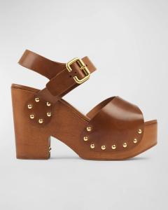 Кожаные сандалии Jeannette на платформе с клогами Chloe, цвет Ginger Brown