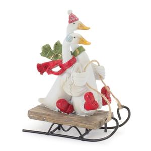 Фигурка гуся Melrose International Sledging Holiday, 4 штуки, зеленый / белый / красный