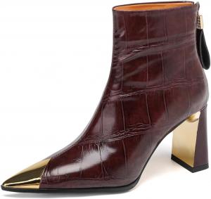 Женские ботильоны TinaCus с тиснением, из натуральной кожи, с закрытым носком, на высоком каблуке, ручной работы, с задней молнией, Burgundy