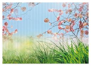 Коврик для душа Wallario, нескользящий коврик, коврик для ванной, коврик для ног, ветки цветущей вишни и зеленый луг - весна, размер ок. 70 х 50 см, синий