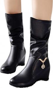 Женские ботильоны на платформе ZBYY, модные скрытые массивные туфли с ремешком на щиколотке, противоскользящие с круглым носком, мешковатые со сборкой, широкие зимние сапоги средней длины, 5.5 Black