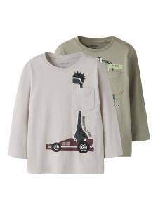 NAME IT Лонгслив 'NMMVilian' в светло-сером и оливковом цвете