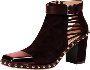 Женские ботильоны FOWT с квадратным носком, заклепками и заклепками, массивным средним каблуком, вырезами, с ремешком на щиколотке, повседневные уличные туфли, размеры 4-16 US, Red