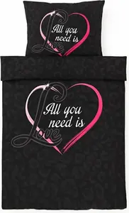 Постельное белье из микрофибры на молнии - односпальное с рисунком сердца 155 х 220 см COFI 1453