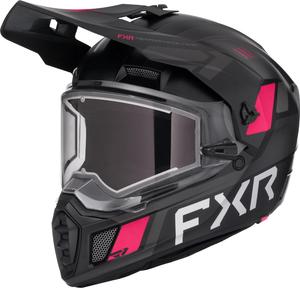 Шлем FXR Clutch X с электрическим визором, подогревом и фарой, быстросъемным креплением, черный/темно-розовый, стандарт FMVSS 218., Black/Razz