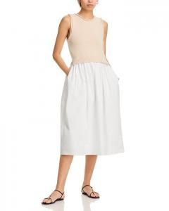 Платье миди из поплина с элементами смешанных материалов - эксклюзив AQUA, коричневый/бежевый